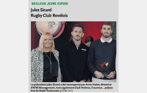 Jules Sicard, meilleur jeune espoir aux Trophées du rugby amateur.